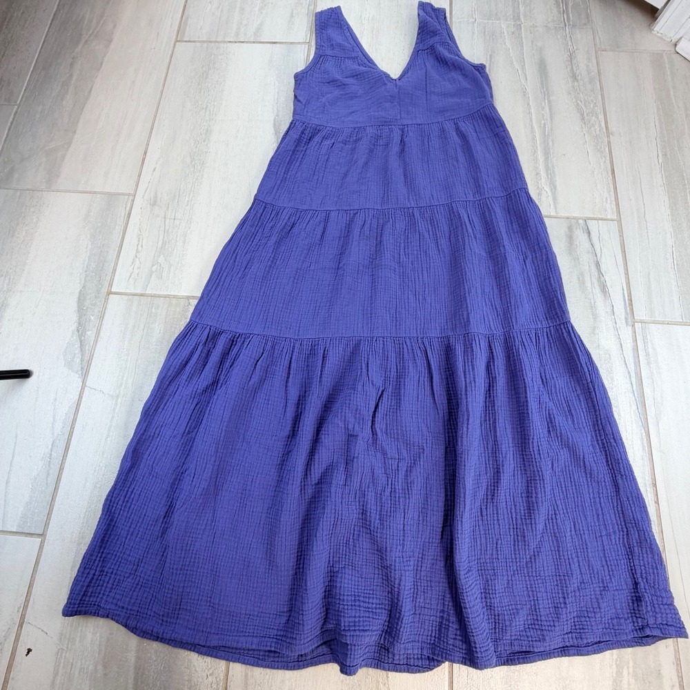 Marine Layer Purple Double Gauze Tiered Maxi Dress Sleeveless V-Neck XS 10211